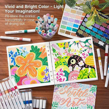 Shuttle Art Automatic Ink Control Acrylic Paint Markers, 60 Colors Brush Tip Acrylic Paint Pens for Rock Painting, Ceramic, Wood, Canvas, Glass, Stone, Fabric, Card Making, DIY Supplies, FlipFunAlong