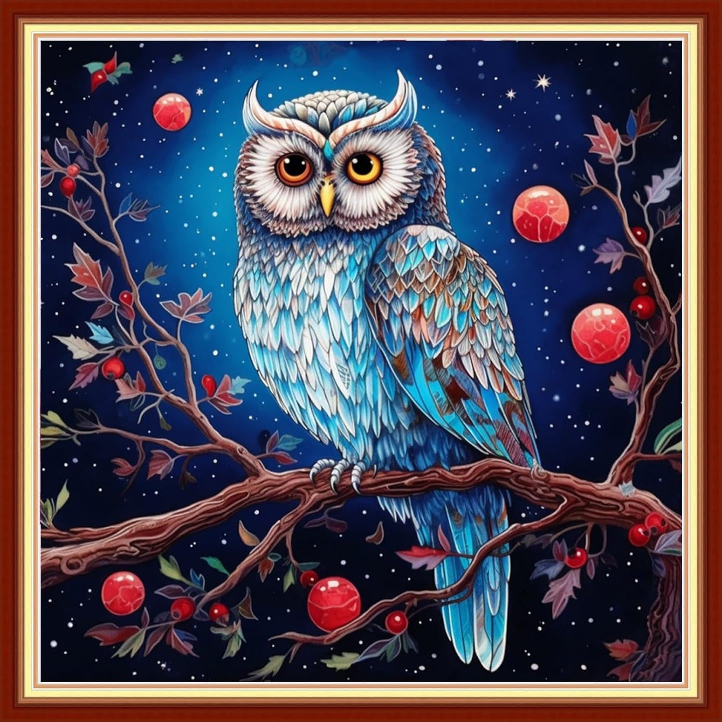 Disxvivy Cross Stitch Stamped Full Embroidery Kits DIY 11CT Cotton Thread Printed DIY Needlepoint Kits Craft Needlework Set Cross-Stitch Stamped Sets-Owl on Tree 18x18 inch