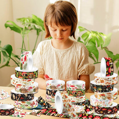 Adirasenotek 12 Rolls Mushroom Washi Tape Set,Vintage Washi Tape Decorative Paper Stickers Decorative Tape,DIY Art Crafts Wrapping Decor for Gifts Wrapping