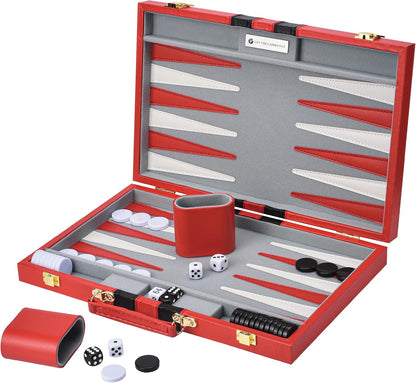 Get The Games Out Top Backgammon Set - Classic Board Game Case - Best Strategy & Tip Guide - Available in Small, Medium and Large Sizes (Red, Large)