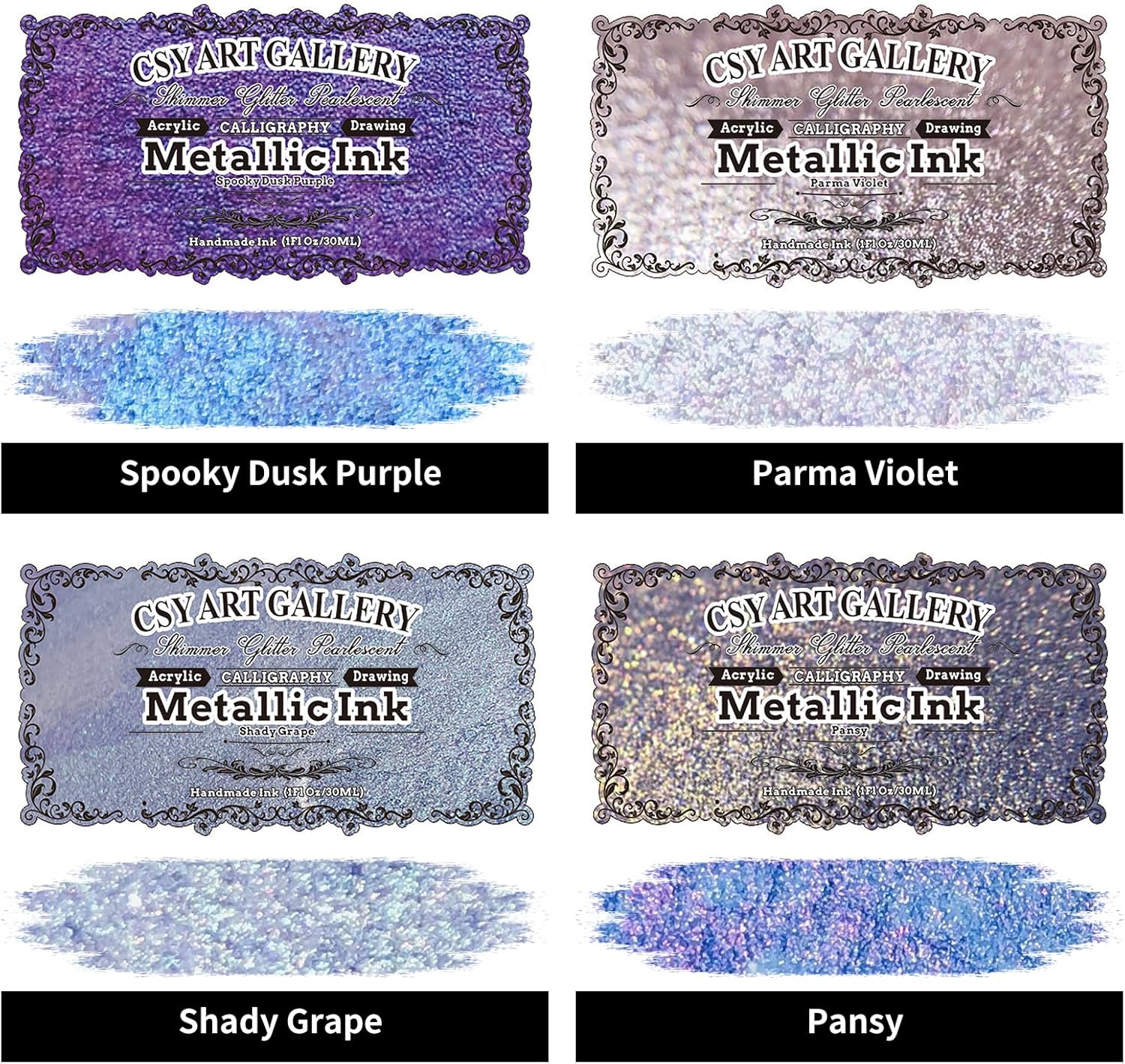 CSY art gallery Pearlescent Liquid Acrylic Ink Set Bottle -Shimmering Purple Permanent Calligraphy Inks-High Gloss,Metallic Paint for Crafts, Resin Art, DIY, Furniture, Wood (Lavender Manor Set) - Crafty Corner