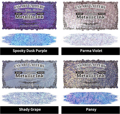 CSY art gallery Pearlescent Liquid Acrylic Ink Set Bottle -Shimmering Purple Permanent Calligraphy Inks-High Gloss,Metallic Paint for Crafts, Resin Art, DIY, Furniture, Wood (Lavender Manor Set) - Crafty Corner