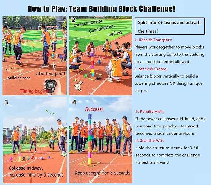 Team Building Team Tower Game Adults Work Outdoor Activities Field Day Teamwork Block Stacking Game Kit for Office School Group