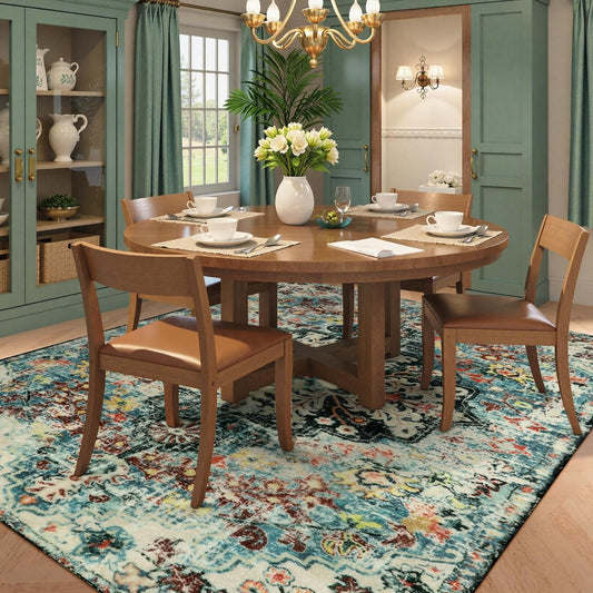 Lahome Area Rugs 9x12 Living Room Boho Washable Rugs 9x12,Large Boho Rugs for Bedroom Dining Room,Floral Soft Non-Slip Printed Low Pile Throw Indoor Floor Carpet for Nursery Kids Playroom(9x12ft,Teal)