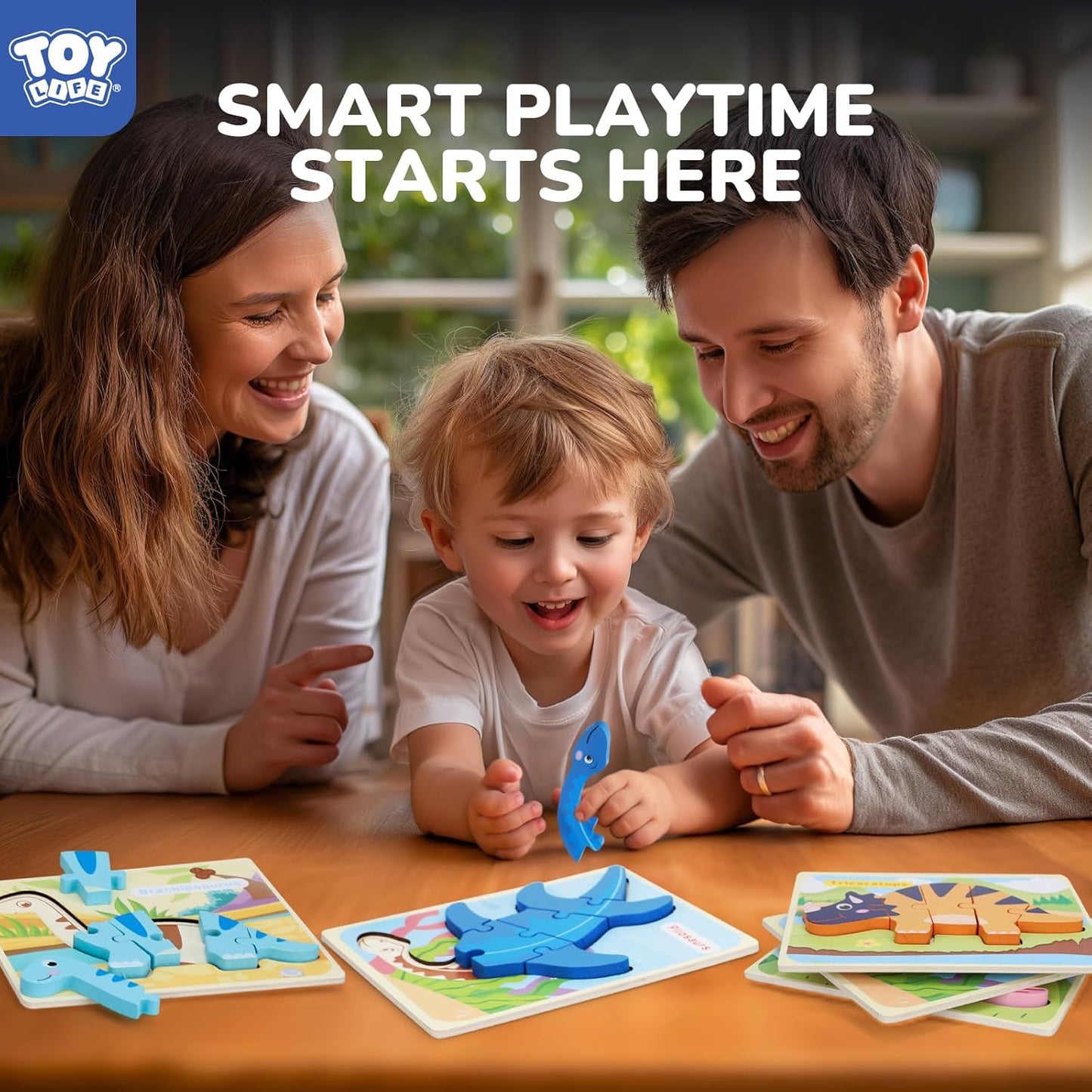 TOY Life Toddler Puzzles Ages 2-4, Wooden Puzzles for Toddlers 1-3, 7 Pcs Dinosaur Puzzle 2 Year Old, Puzzles for Kids Ages 3-5, Toddler Boy Toys 2-3, Educational Learning Toys for 3 Year Old