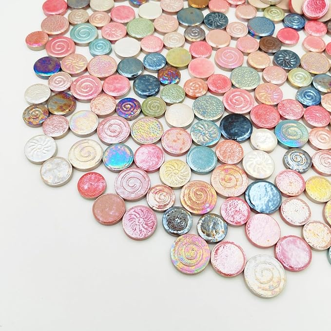 500g/1.1lb Random Color Irregular Ceramics Mosaic Tiles,DIY Making Creative Ceramic Mosaic Tiles for DIY Craft Plates Flowerpots Vases Cups Mosaic Making Supplies (Mix Round)