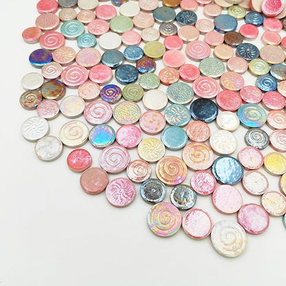 500g/1.1lb Random Color Irregular Ceramics Mosaic Tiles,DIY Making Creative Ceramic Mosaic Tiles for DIY Craft Plates Flowerpots Vases Cups Mosaic Making Supplies (Mix Round)