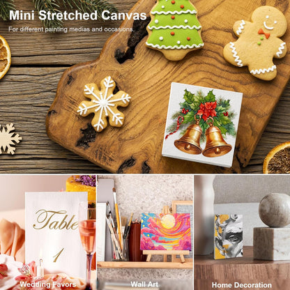 AUREUO Mini Stretched Canvas - 2x3 Inch/24 Pack - 2/5 Inch Profile Small Square Canvas - Gift Set Bulk Pack Canvases for Acrylic Painting & Craft