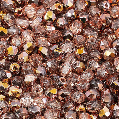 100 pcs of Faceted Fire Polished Pressed Czech Glass Beads 4mm (0.16in), Crystal Copper Capri Apollo 00030-27101 BCV