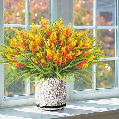 20 Bundles Artificial Plants Outdoor Fake Monkey Grass with Flowers (Orange Red)