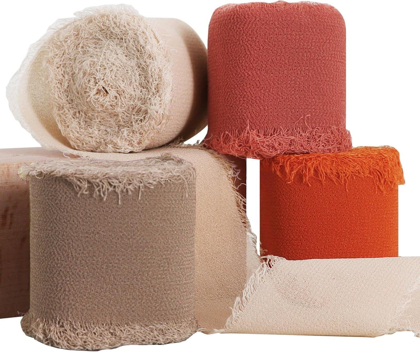 TONIFUL 4 Rolls Silk Chiffon Ribbon 1-1/2 Inch x 22 Yards,Orange Khaki Brown and Rust Handmade Fringe Terracotta Ribbon for Gift Wrapping Bridal Bouquets Crafts Wedding Fall Thanksgiving Decoration - Crafty Corner