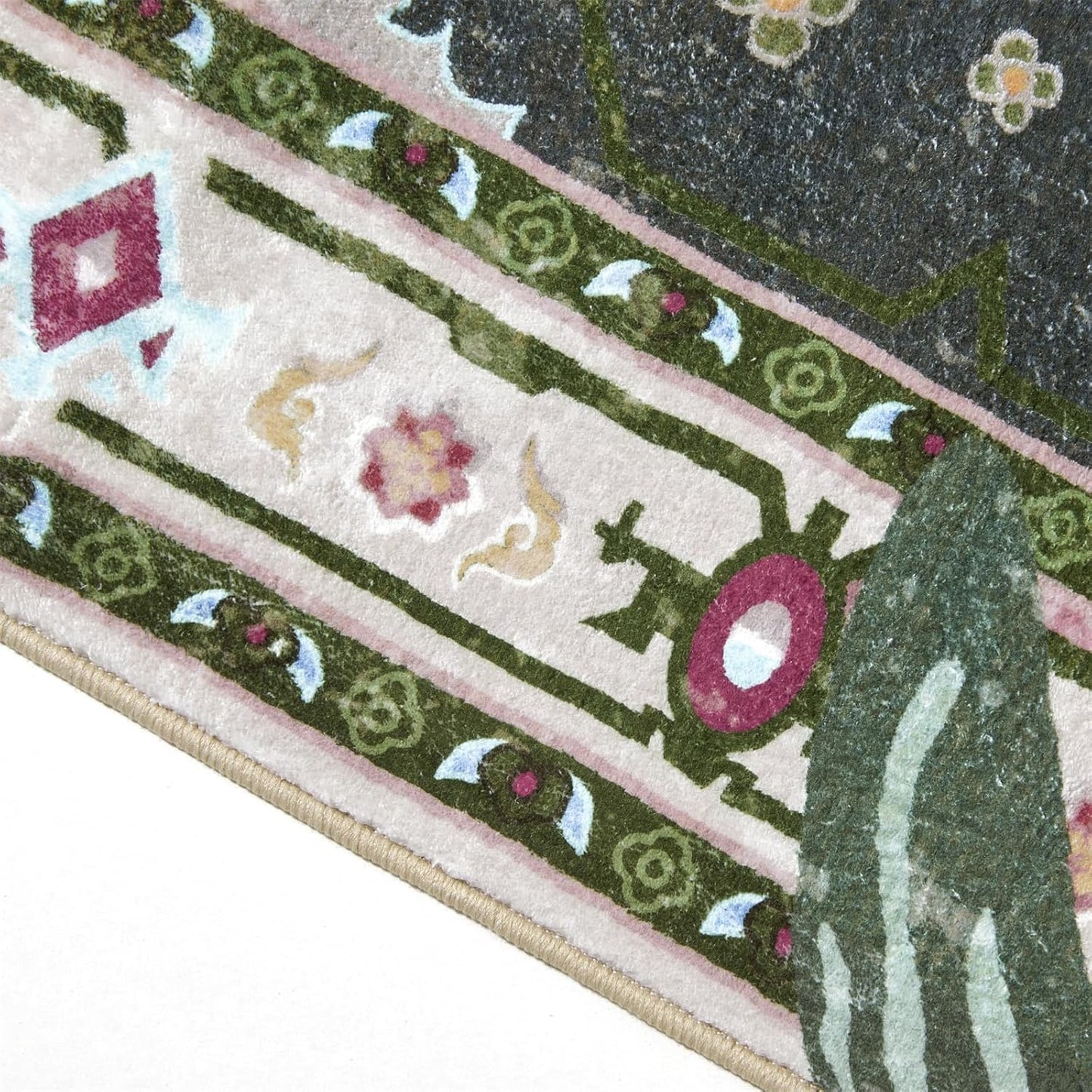 Oriental Tropical Washable Rugs, Greyish Green Boho Vintage Hippie 5x7 Area Rugs for Living Room Bedroom Kitchen Entryway Dorm, Abstract Botanical Animal Tribal Indian Accent Carpet