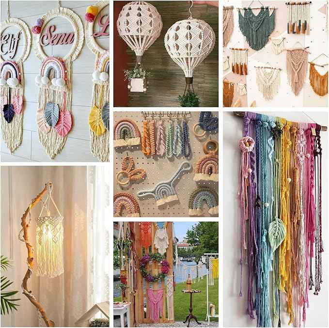 PHUNTTEK 5mm Macrame Cord, 12 Colors Kit Cotton Cord Supplies 4 Strands Colored Yard Twine String for Crafts Rope Large Wall Hanging Projects DIY Plant Hanger