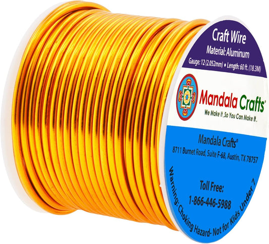 Mandala Crafts 12 Gauge Anodized Aluminum Craft Wire for Jewelry Making - 60 FT Colored Flexible Gold Tone Wire - Bendable for Bonsai Armature Crafting Sculpting - Crafty Corner