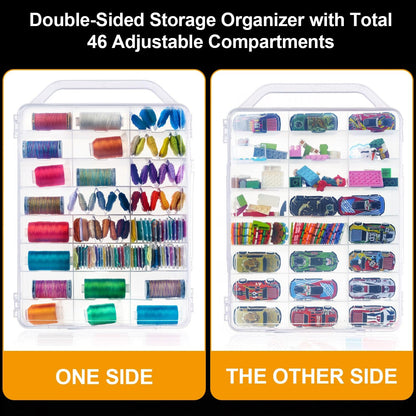 DUOFIRE 46 Grids Sewing Box, Double Sided Thread Organizer, Portable Clear Embroidery Floss Organizer, Plastic Organizer Box for Embroidery and Sewing Threads, Embroidery Floss, Crafts, Small Toys
