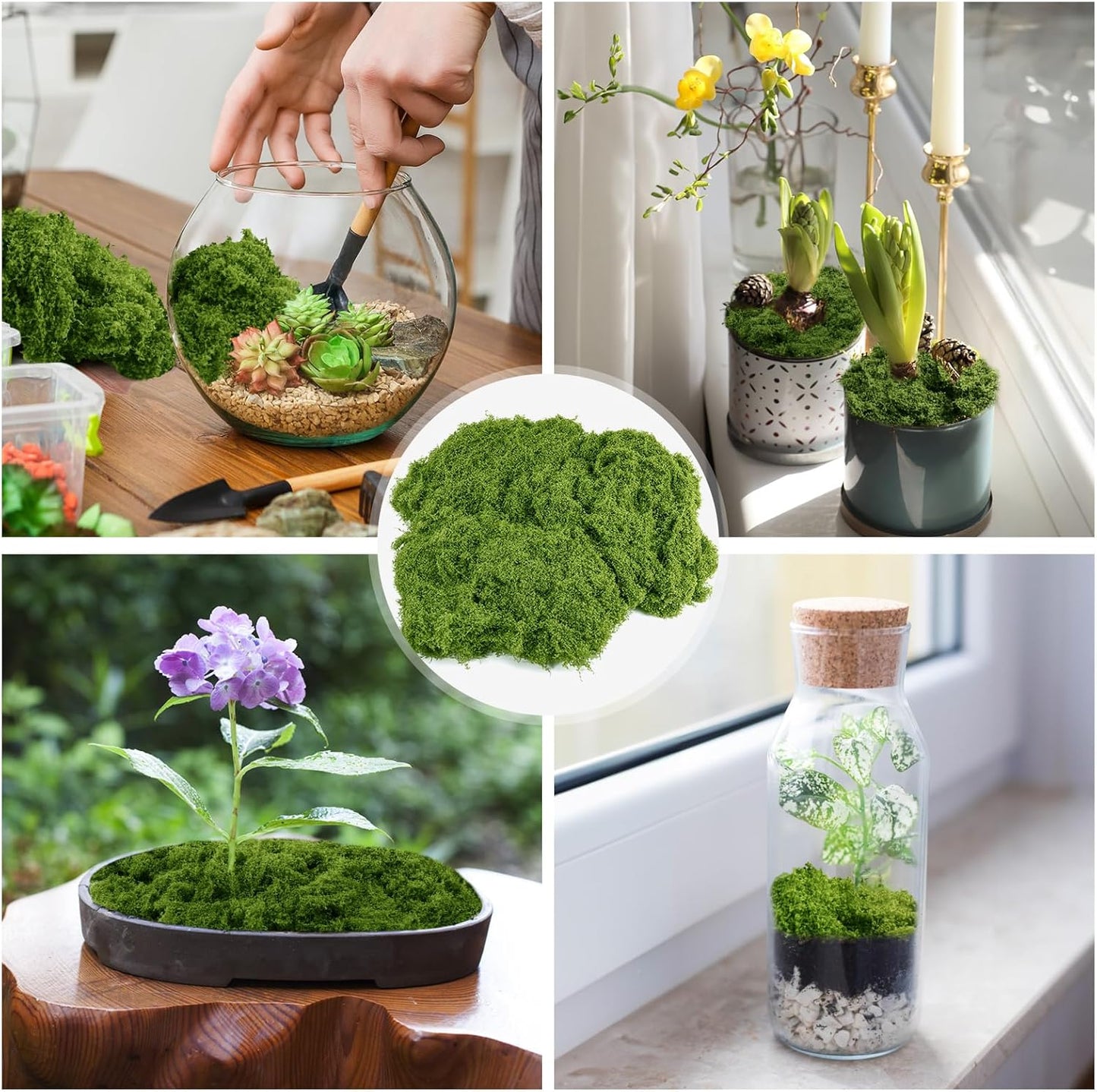 Fake Green Moss for Potted Plants, 10.6OZ Moss Decor Artificial Faux Moss for Crafts Preserved Moss for DIY Decorative Moss Table Centerpieces Decor Fairy Garden Floral Wedding (300g) (Dark Green) - Crafty Corner