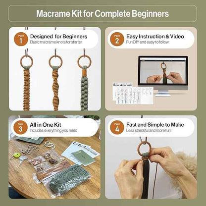 Macrame Kits for Beginners, 3 Set of Plant Hangers DIY Kit: Braided Polyester Ropes 50yds*5mm Forest Green, 20yds*2mm Burnt Orange, 60+Pcs Supplies with Step-by-Step Easy Instructions (GROR)