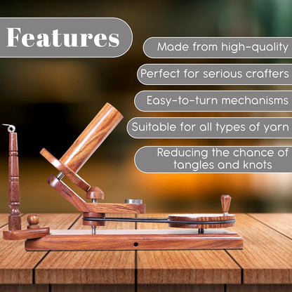 Yarn Winder – Large Handcrafted Wooden Ball Winder for Knitting, Crocheting & Weaving – Heavy-Duty Natural Rosewood Yarn Winder for 8-12 oz Yarn Cakes