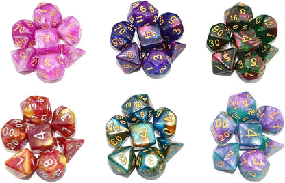 SmartDealsPro 6 x 7 Sets (42 pcs) Glitter Polyhedral Dice Sets with Pouches for DND RPG MTG Dungeon and Dragons Table Board Roll Playing Games D4 D8 D10 D12 D20 (6 Sets)