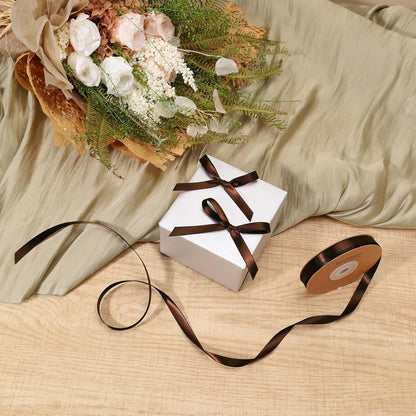 LaRibbons Brown Satin Ribbon 3/8 Inch 50 Yards Thin Luxury Double Faced Firar Brown Silk Ribbon for Flower Bouquet Crafts Gift Wrapping Wedding Christmas Decoration - Crafty Corner
