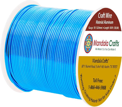 Mandala Crafts 18 Gauge Anodized Aluminum Craft Wire for Jewelry Making - 100 FT Colored Flexible Bondi Blue Wire - Bendable for Bonsai Armature Crafting Sculpting - Crafty Corner