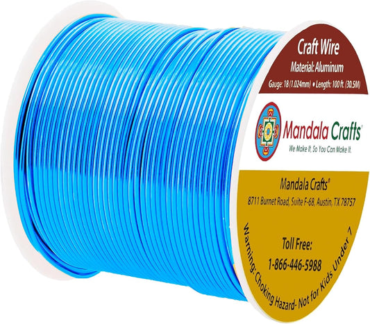 Mandala Crafts 18 Gauge Anodized Aluminum Craft Wire for Jewelry Making - 100 FT Colored Flexible Bondi Blue Wire - Bendable for Bonsai Armature Crafting Sculpting - Crafty Corner