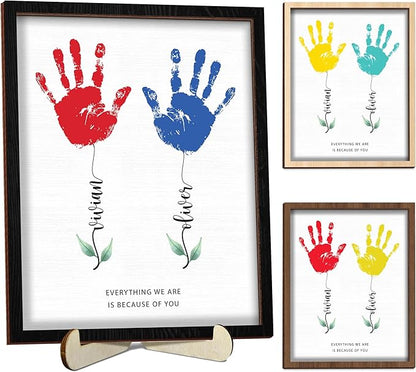 Personalized Mothers Day Handprint Gift, Kids Art Frame with Paint, Family Handprint Kit, Custom Art Craft Keepsake Sign, Gifts for New Parents, Mom, Grandma Nana, Nursery Home Decor