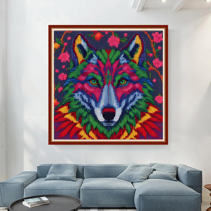 Dimensean Stamped Cross Stitch Kits Full Range of Embroidery Patterns Starter Kits for Beginners Adult or Kids DIY Cross Stitches Needlepoint Kits 11CT-Magic Wolf 17.7x17.7 inch