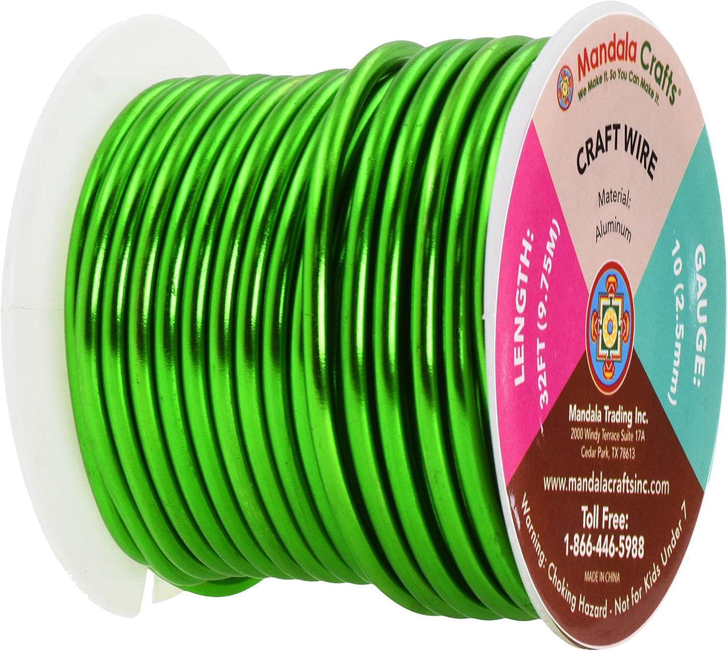 Mandala Crafts 10 Gauge Anodized Aluminum Craft Wire for Jewelry Making - 32 FT Colored Flexible Kelly Green Wire - Bendable for Bonsai Armature Crafting Sculpting - Crafty Corner