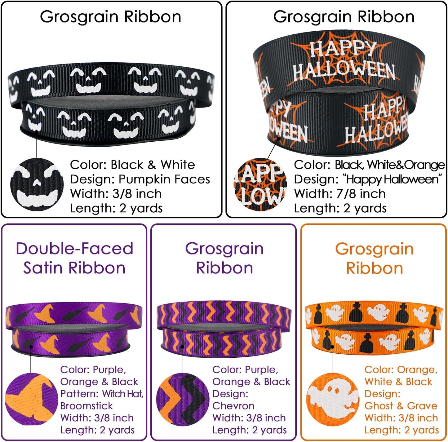 MEEDEE 3/8 inch 1 inch Halloween Ribbon Set Spooky October Ribbon Assortment 5 Rolls 10 Yards Halloween Crafts, Fall Gift Wrap, Party Decorations, Autumn Wreaths, Trim Bundle, Wreath Bow Supplies - Crafty Corner