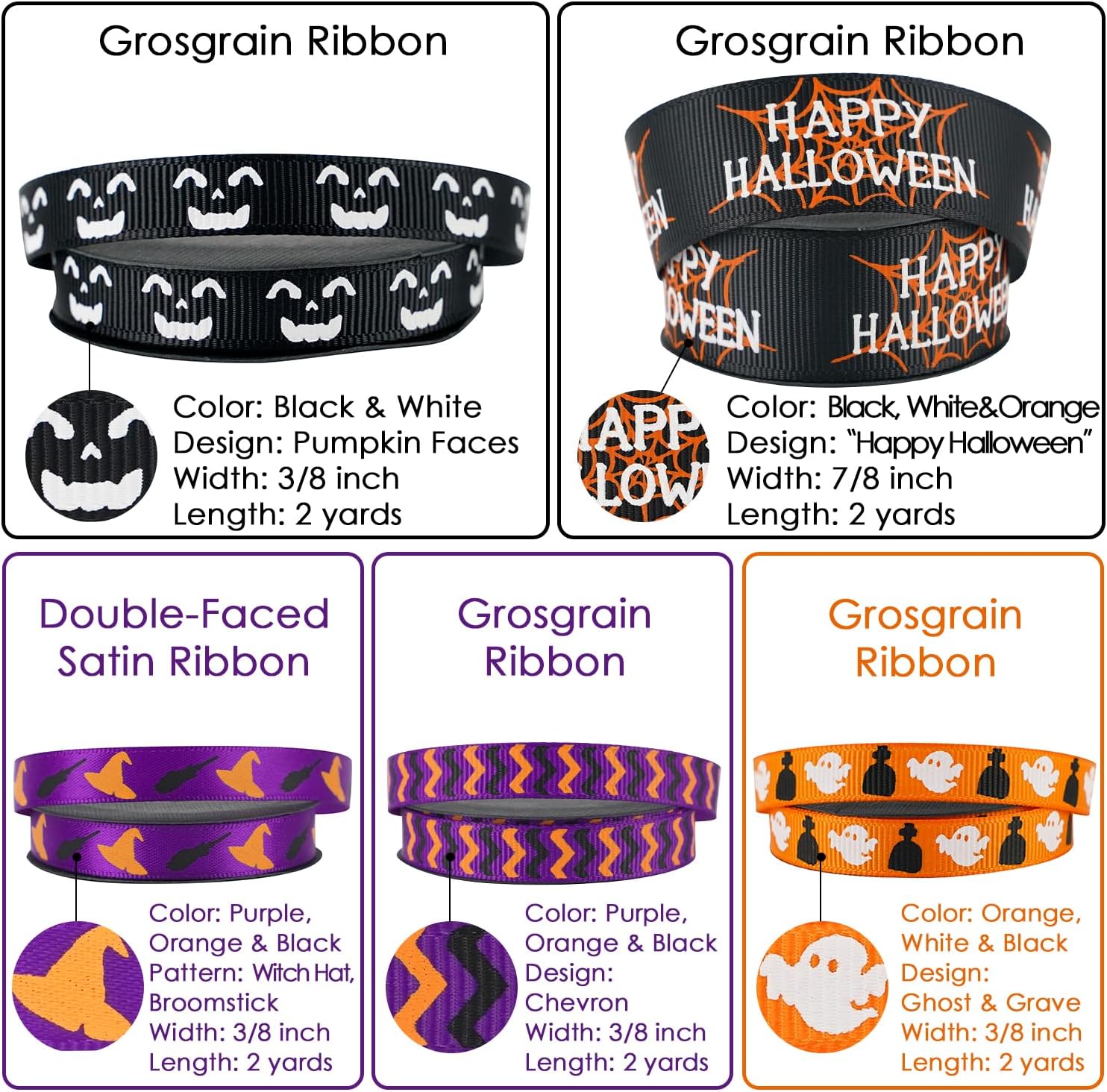 MEEDEE 3/8 inch 1 inch Halloween Ribbon Set Spooky October Ribbon Assortment 5 Rolls 10 Yards Halloween Crafts, Fall Gift Wrap, Party Decorations, Autumn Wreaths, Trim Bundle, Wreath Bow Supplies - Crafty Corner