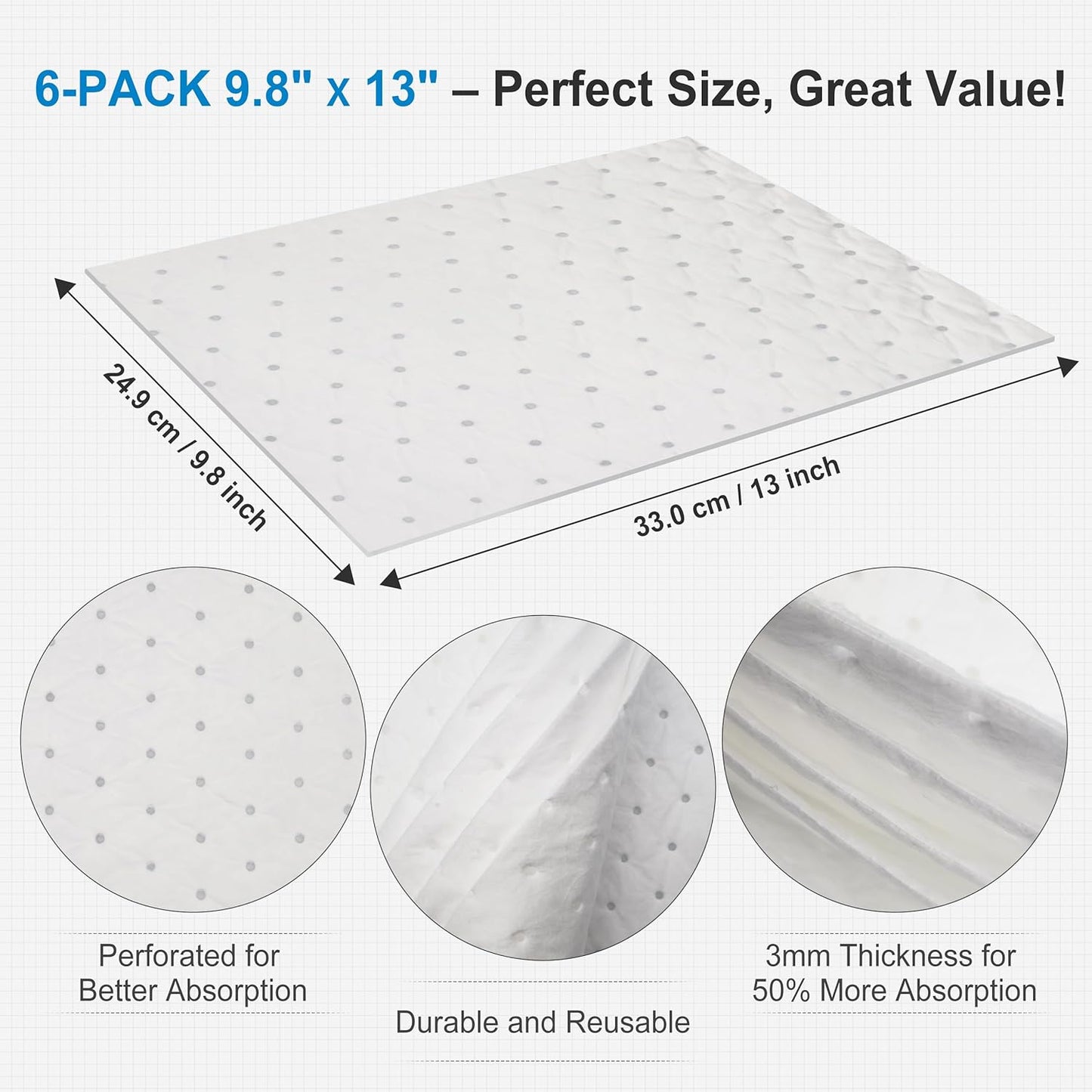 AAwipes Oil Absorbent Pads Garage Accessories Oil Spill Control Oil Absorbing Sheets for Garage, Car, Truck, Motorcycle White 100 Pack 9.8" X 13" OW1013-100