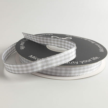 Gray Gingham Plaid Checked Ribbon 25 Yards Each Roll 100% Polyester (3/8",Gray) - Crafty Corner
