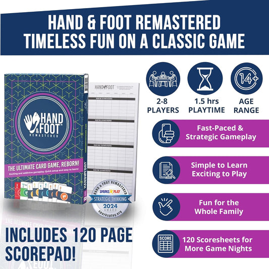 Hand & Foot Remastered 8 Player Edition + Bonus 120-Page Scorepad – Card Game for Adults & Families