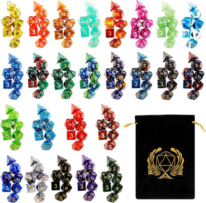Coyeekn DND Dice Set, 25 x 7 (175 Pieces) Polyhedron Dice 25 Colors Dice for Dungeons and Dragons Tabletop Role-Playing Games with 1 Large Flannel Bag