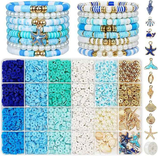 Gionlion Clay Beads for Bracelets, Blue Winter Clay Beads Bracelet Making kit with Golden Pearl Beads for Jewelry Making, Charms Bracelet Kit and Crafts DIY Valentines Day Gifts for Her Women