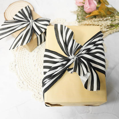 CT CRAFT LLC Striped Canvas Cotton Ribbon 4" x 10 Yards Ivory/Black Stripes for Thanksgiving Christmas Home Décor Gift Wrapping Outdoor Tree Topper Bow Wreath - Crafty Corner
