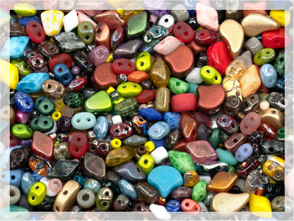 0.9oz (25g) of All MATUBO Glass Bead Mix (SuperDuo, MiniDuo, Ginko, Rulla, Nib-Bit, Paisley), 0.2-0.4inch (0.5-1cm),Mixed Colors