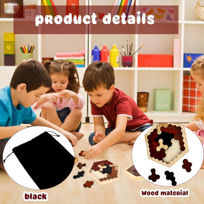 6 Pack Wooden Hexagon Tangram Puzzle Wood Tangram Block Puzzle Set with Storage Bag for Challenge Intelligence Teasers Logic Mind Game
