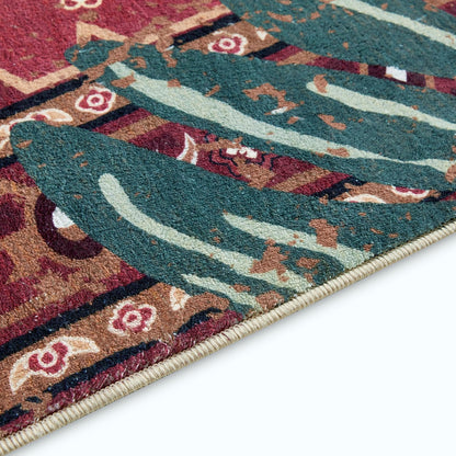 Tribal Rugs Washable Summer Tropical 3x5 Throw Carpet Wine Red Traditional Boho Vintage Oriental Rug for Bedroom Kitchen Living Room Indoor Entryway