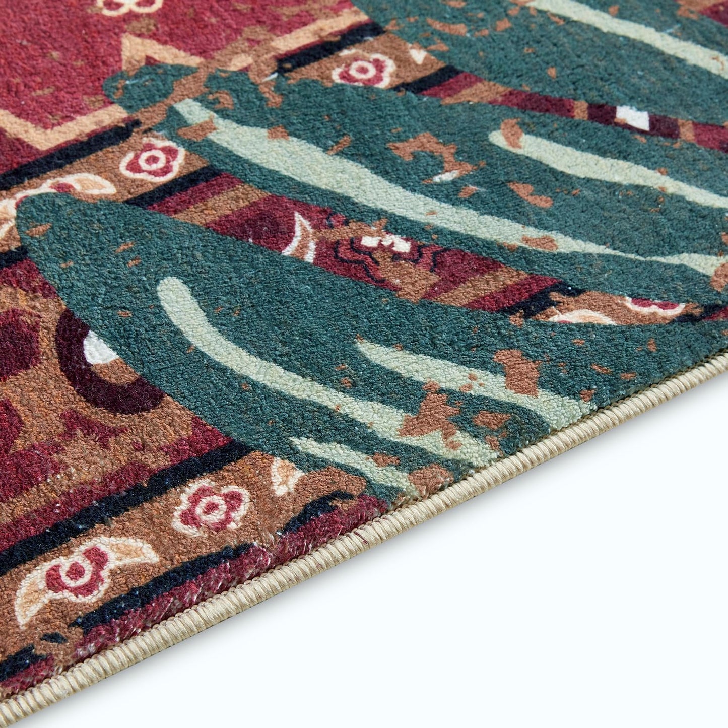 Vintage Tribal Faux Wool Red Boho Throw Rugs - 2x3, Non-Slip, Washable for Bathroom, Kitchen, Indoor, Entryway, Modern, Distressed, Tribal, Indian Accent Floor Mat