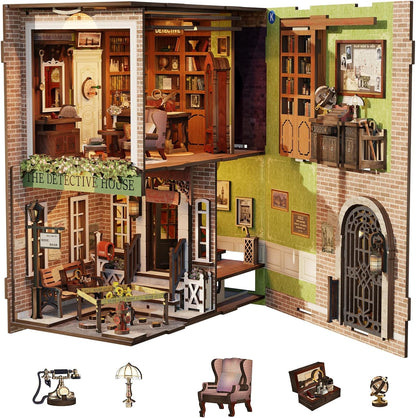 CUTEBEE Book Nook Kit - DIY Miniature House Dollhouse Kit for Adult and Teens, Booknook Bookshelf Decor Alley Model Build with LED Light, Gifts for Family and Friends