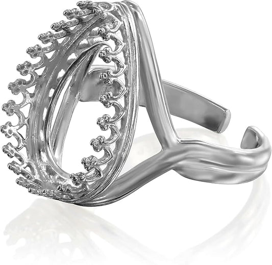 Stera Jewelry 25 Sterling Silver Adjustable Ring Blank with Teardrop Bezel