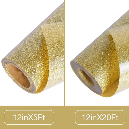 TORC Champagne Glitter HTV Heat Transfer Vinyl Roll 12 inch x 20 ft Sparkly Iron on Vinyl for T Shirts Crafts Bulk
