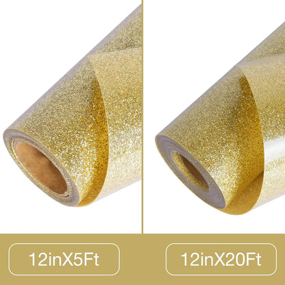 TORC Champagne Glitter HTV Heat Transfer Vinyl Roll 12 inch x 20 ft Sparkly Iron on Vinyl for T Shirts Crafts Bulk
