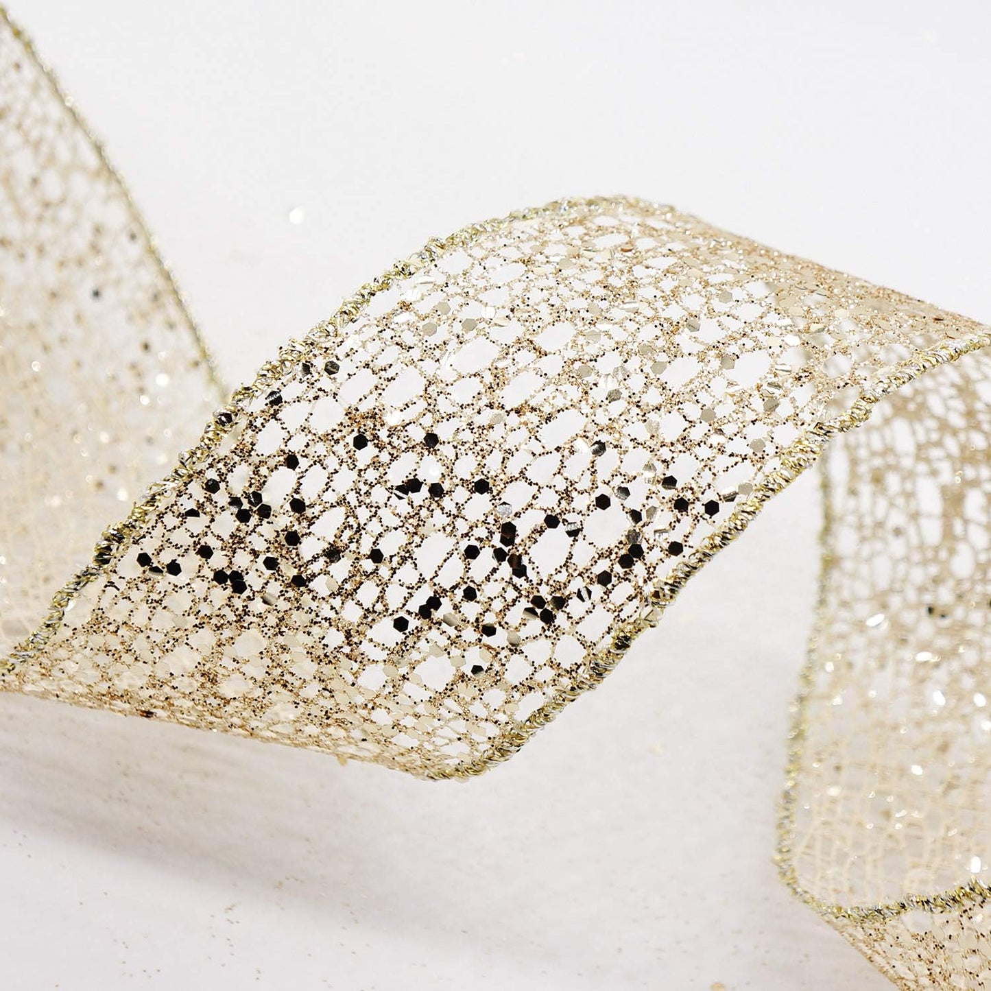 CT CRAFT LLC Sparkling Glitter Mesh Wired Ribbon 2.5" x 10 Yards Champagne Gold for Christmas Home Decor Bow Gift Wrapping DIY Crafts Wreath - Crafty Corner