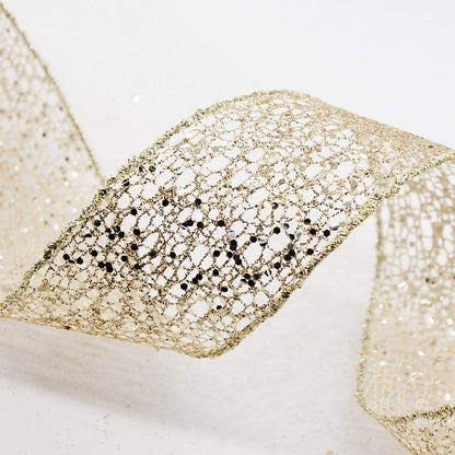 CT CRAFT LLC Sparkling Glitter Mesh Wired Ribbon 2.5" x 10 Yards Champagne Gold for Christmas Home Decor Bow Gift Wrapping DIY Crafts Wreath - Crafty Corner