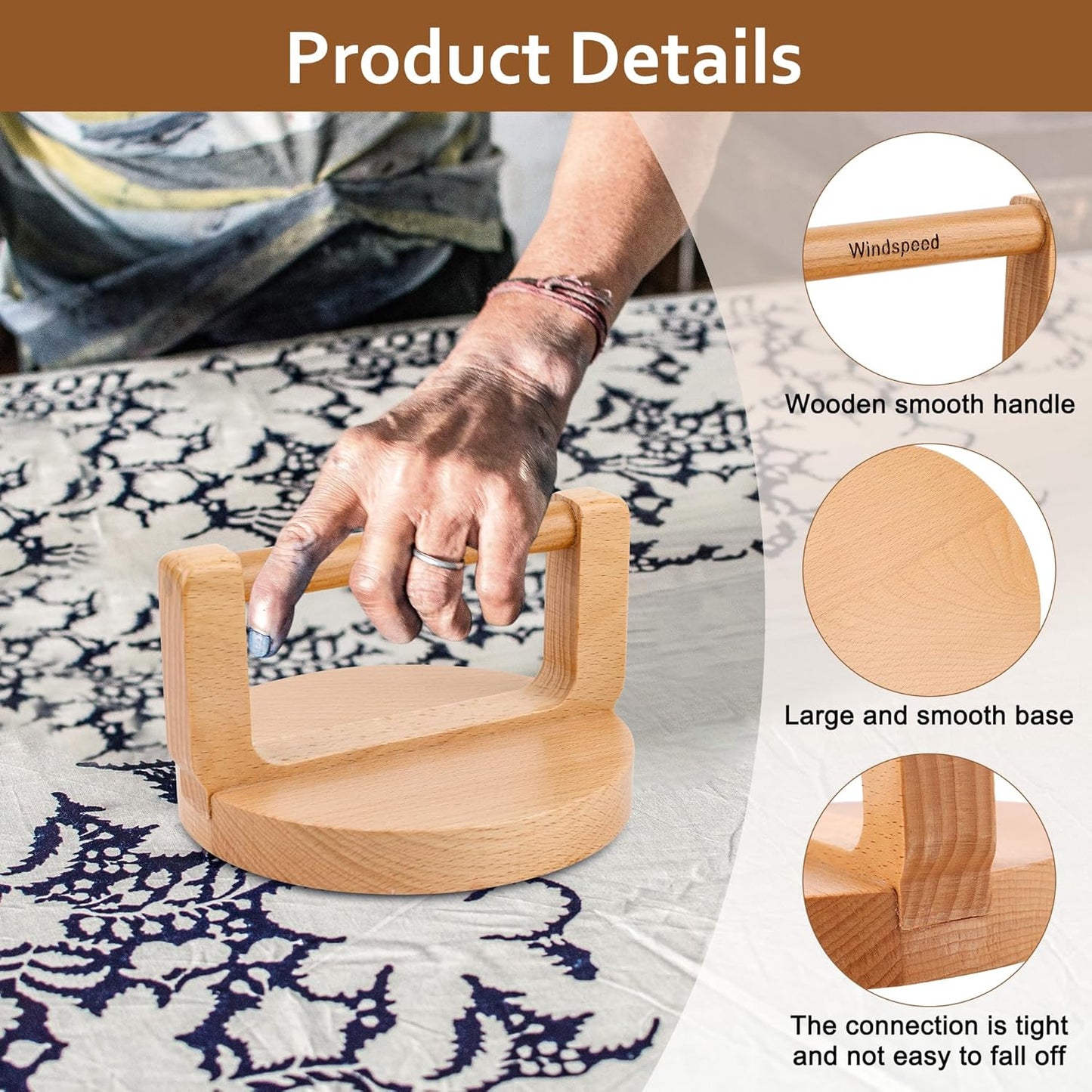 Windspeed Upgrade Wood Baren for Printmaking, 5.5 in Thicker Block Printing Baren Tools Printing Wood Block for Linocut Scrapbooking Crafting Embossing Tool with Wiping Cloth