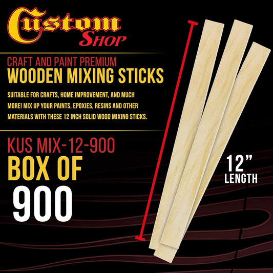 Custom Shop Craft and Paint Sticks - (Pack of 900 Sticks) 12" Inch Premium Grade Wood Stirrers/Paddles - Use for Wood Crafts -to Mix Epoxy Resin or Paint -Garden Sign Posts