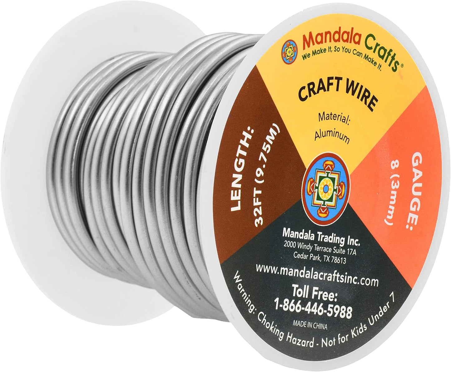 Mandala Crafts 8 Gauge Anodized Aluminum Craft Wire for Jewelry Making - 32 FT Colored Flexible Gray Wire - Bendable for Bonsai Armature Crafting Sculpting - Crafty Corner